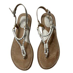 White Braided T-Strap Sandals Size 7